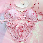 Strawberry Print Bra + Panty Set Lingerie Underwear Summer Aesthetic Casual E-Girl Kawaii Korean Japanese Harajuku