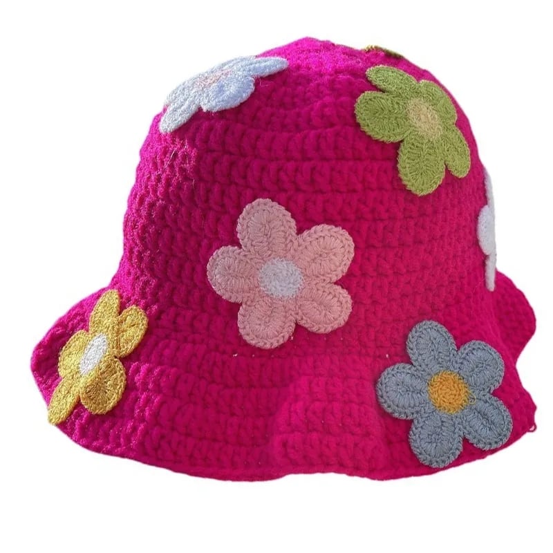 Flower Knit Bucket Hat