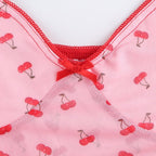 Cute Sweet 90S Pink Cherry Print V Neck Crop Top Sleeveless Shirt Camisole Party Club Summer Casual E-Girl Kawaii Korean Japanese Harajuku Streetwear