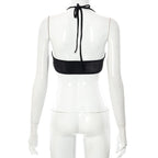 Black Lace Up Circle Rhinestone Halter Top