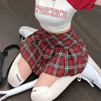 Red Plaid Pleated Mini Skirt