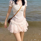 Sweet Lace Ruffle Mesh Fairycore High Waist Mini Skirt