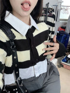2PCS Stripe Sweater + White Shirt