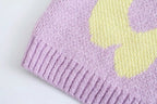 Purple & Yellow Flower Print Patchwork Sweater