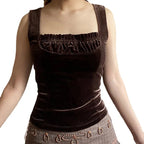 Brown Velvet Patchwork Tank Top