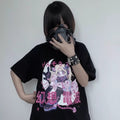 Anime Cartoon Print Grunge Loose Steampunk Goth Punk Short Sleeve Shirt T-shirt Top Summer Causal E-Girl Kawaii Korean Japanese Harajuku Streetwear