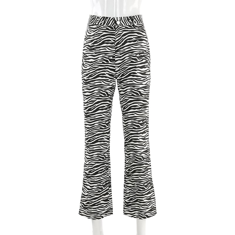 Cute Zebra Animal Print Elegant Pant High Waisted Trouser Bottoms T E-Girl Kawaii Korean Japanese Harajuku Chinese Retro Streetwear Aesthetic