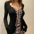 Black Ribbon Criss Cross Long Sleeve Shirt