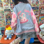 Blue & Pink Rabbit Patchwork Varsity Jacket