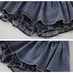 Denim Bow Ruffle Low Waist Skirt