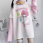 Goth Anime Girl Cartoon Print Loose Casual Sweatshirt Sweater Long Sleeve Shirt Pullover Jumper E-Girl Kawaii Korean Japanese Harajuku Streetwear