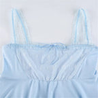 Blue Square Neck Elegant Ruffle Hem Camisole