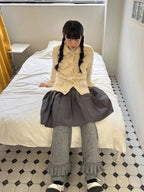 Grey Pleated Layer Knit Pants
