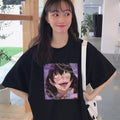Cute Yandere Anime Girl Cartoon Print Short Sleeve Tee Shirt T-shirt Top Punk Goth Summer Casual E-Girl Kawaii Korean Japanese Harajuku Streetwear
