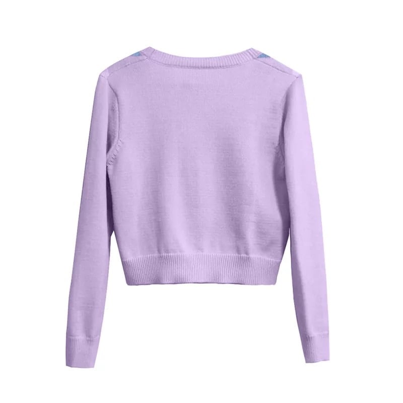 Cute Pink Geometrical Chic Vintage Knit Cardigan Sweater Top Shirt Winter Autumn E-Girl Kawaii Korean Japanese Harajuku Chinese Retro Streetwear
