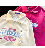 Love Heart Letter Embroidery Loose Long Sleeve Pullover