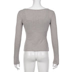 Grey Ribbed 2PCS Long Sleeve Shirt