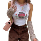 Pink Lace Bear Print Tank Top