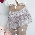 Floral Lace A-Line Chiffon Mini Skirt