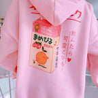 Cute Pastel Pink Peach Cartoon Print Long Sleeve Hoodie Pullover Sweater Sweatshirt Autumn Winter E-Girl Kawaii Korean Japanese Harajuku Streetwear