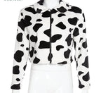 Cute Cow Animal Print Faux Fur Coat Jacket Zipper Sweater Jumper Casual E-Girl Kawaii Korean Japanese Harajuku Chinese Retro Streetwear Aesthetic