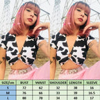Cute Cow Print V Neck Short Sleeve Shirt Crop Top Summer Aesthetic Casual E-Girl Kawaii Korean Japanese Harajuku