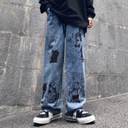 Cute Anime Girl Cartoon Print Denim Jeans Trousers Wide Leg Pants Bottoms Aesthetic Casual Summer E-Girl Kawaii Korean Japanese Harajuku