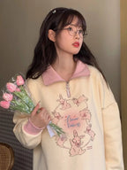 Rabbit Print Collar Zip Up Jacket