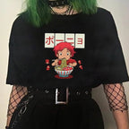 Cute Vintage Anime Noodle Ramen Cartoon Funny Short Sleeve Shirt Tee T-shirt E-Girl Kawaii Korean Japanese Harajuku Chinese Retro Streetwear Aesthetic