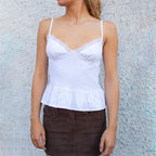 White Lace Trim V Neck Tank Top