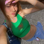 Cute Green Vintage Hawaii Flower Embroidery Crop Top Tank Sleeveless Shirt Aesthetic Casual Summer E-Girl Kawaii Korean Japanese Haraju