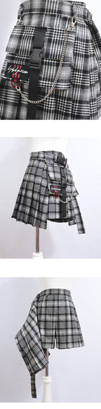 Cute Sexy Goth Punk Red Plaid Checkered Pleated High Waist Mini Skirt Bottom E-Girl Kawaii Korean Japanese Harajuku Chinese Retro Streetwear Aesthetic