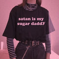 Cute Black Satan Sugar Daddy Print Short Sleeve T-shirt Goth Punk Aesthetic Casual Summer E-Girl Kawaii Korean Japanese Harajuku