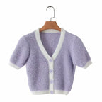 Cute Vintage Sweater Cardigan Knit Crop Top Short Sleeve Shirt Tee T-shirt E-Girl Kawaii Korean Japanese Harajuku Chinese Retro Streetwear Aesthetic