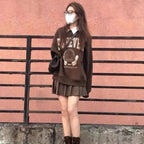 Brown Letter Oversized Long Sleeve Sweater