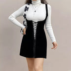 Sweet Velvet Corset Tie Up Mini Dress Summer Aesthetic Casual E-Girl Kawaii Korean Japanese Harajuku