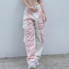 Pink Contrast Patchwork Cargo Pants