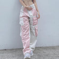 Pink Contrast Patchwork Cargo Pants