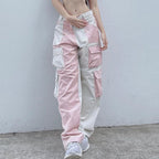Pink Contrast Patchwork Cargo Pants