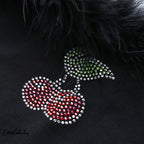 Cute Sexy Cherry Crystal Fluffy Fur Crop Top Off the Shoulder Tube T-shirt Tee Shirt E-Girl Kawaii Korean Japanese Harajuku Retro Streetwear Fashion