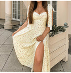 Floral V Neck Backless Split Dress