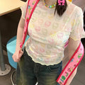 Japanese Cat Rainbow Transparent Mesh Top