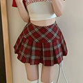 Red Plaid Pleated Mini Skirt