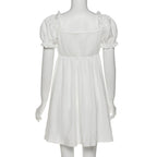 White Puff Sleeve Ruffle Trim Mini Dress