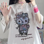 Zombie Anime Cat Print Short Sleeve T-shirt