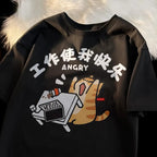 Angry Cat Print Short Sleeve T-shirt