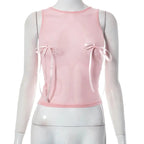 Pink Bow Sleeveless Crop Top