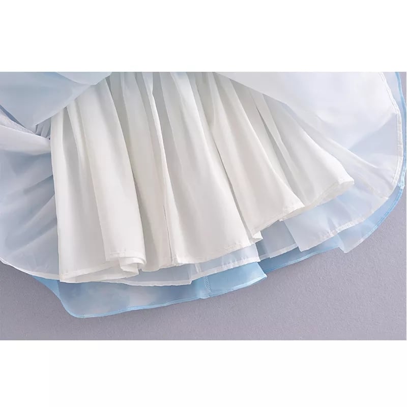 Cute Sexy Blue Cloud Sky Princess Square Neck Puff Sleeve Mini Party Dress Summer Aesthetic E-Girl Kawaii Korean Japanese Harajuku