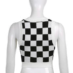 Cute Preppy Argyle Plaid Sweater Vest Sleeveless Knit Crop Top V Neck Shirt Aesthetic Casual Summer E-Girl Kawaii Korean Japanese Harajuku