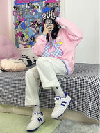 Pink Flower Lattice Embroidery Hoodie